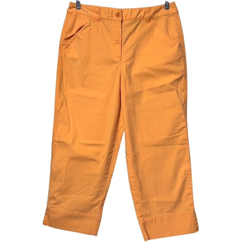 Talbots Womens Size 12 Orange Stretch Cotton Cropped Pants Straight Leg Mid Rise